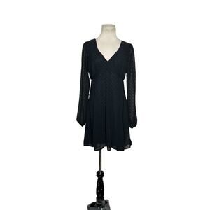 Mi Ami black embroidered long sleeves mini cocktail dress size Small